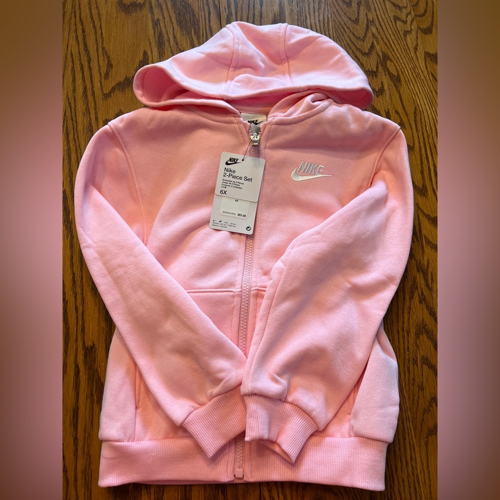 Nike 2-piece set of hoodie and jogger pants, size 6X. NWT. Soft medium pink.